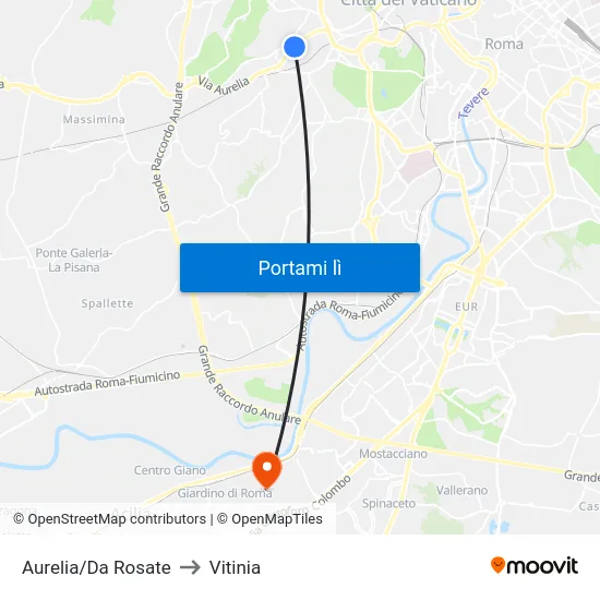 Aurelia/Da Rosate to Vitinia map