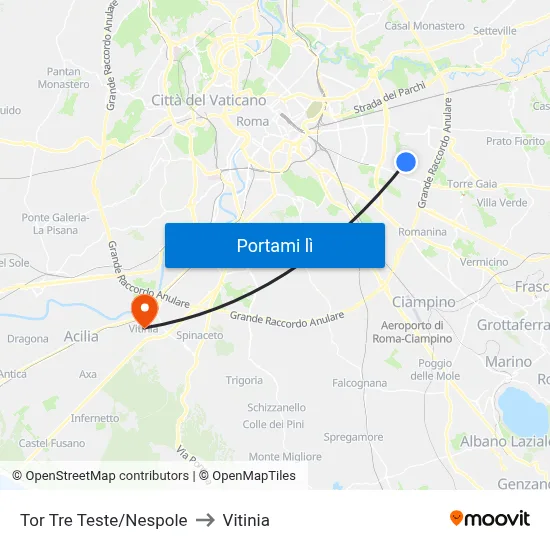 Tor Tre Teste/Nespole to Vitinia map