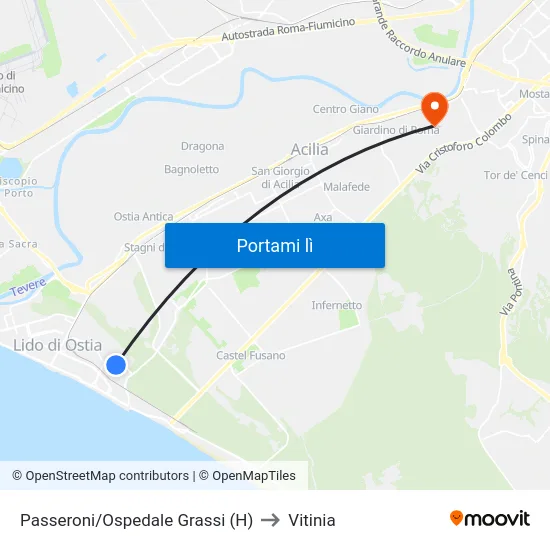 Passeroni/Ospedale Grassi (H) to Vitinia map