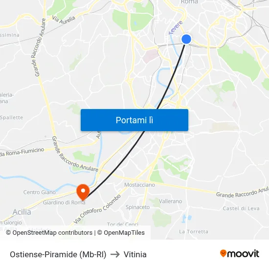 Ostiense-Piramide (Mb-Rl) to Vitinia map