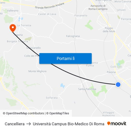 Cancelliera to Università Campus Bio-Medico Di Roma map