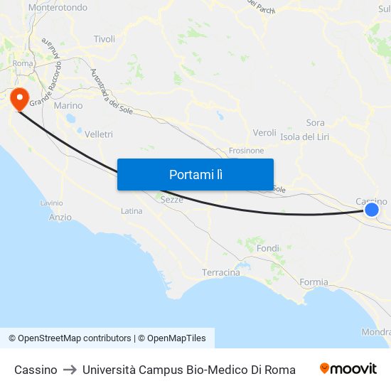 Cassino to Università Campus Bio-Medico Di Roma map