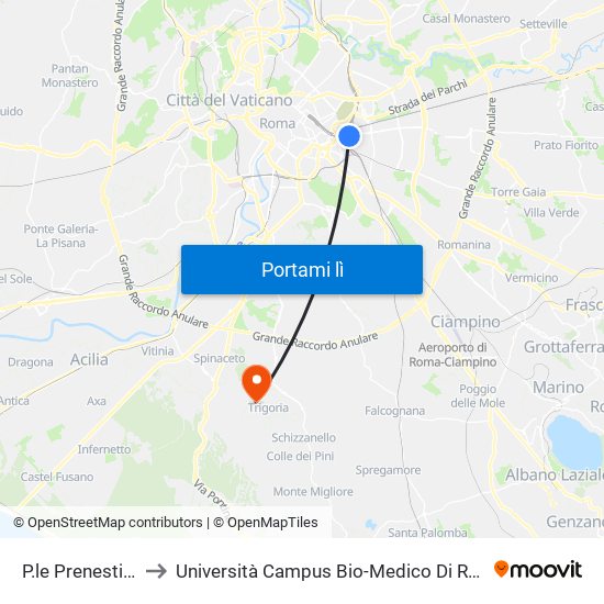 P.le Prenestino to Università Campus Bio-Medico Di Roma map