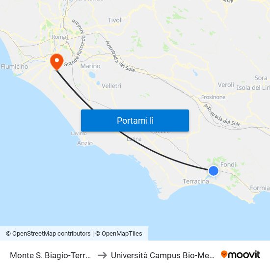 Monte S. Biagio-Terracina Mare to Università Campus Bio-Medico Di Roma map