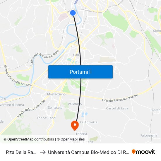 P.za Della Radio to Università Campus Bio-Medico Di Roma map