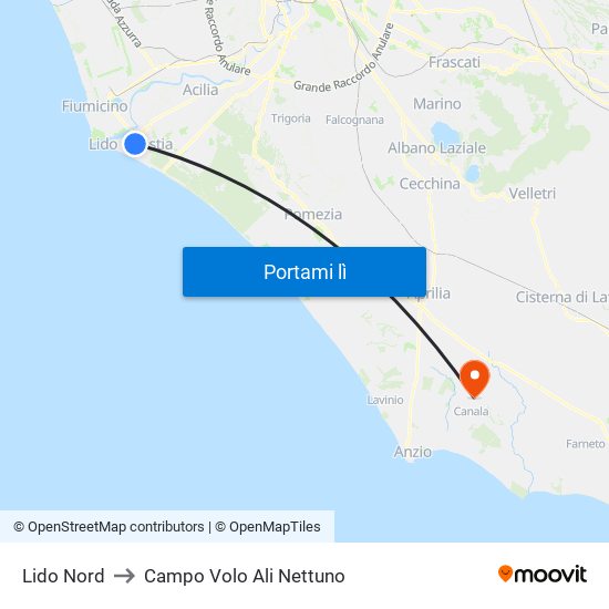 Lido Nord to Campo Volo Ali Nettuno map