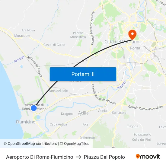 Aeroporto Di Roma-Fiumicino to Piazza Del Popolo map