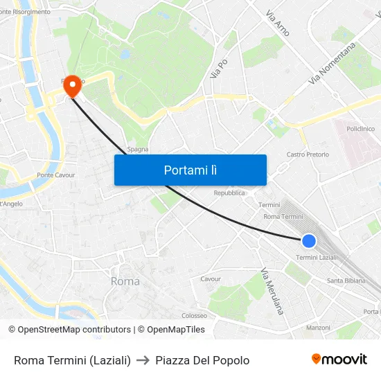 Roma Termini (Laziali) to Piazza Del Popolo map