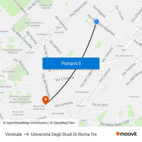 Viminale to Università Degli Studi Di Roma Tre map