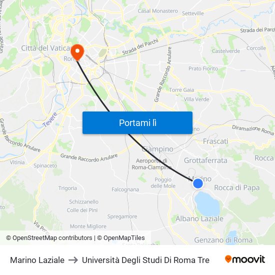 Marino Laziale to Università Degli Studi Di Roma Tre map