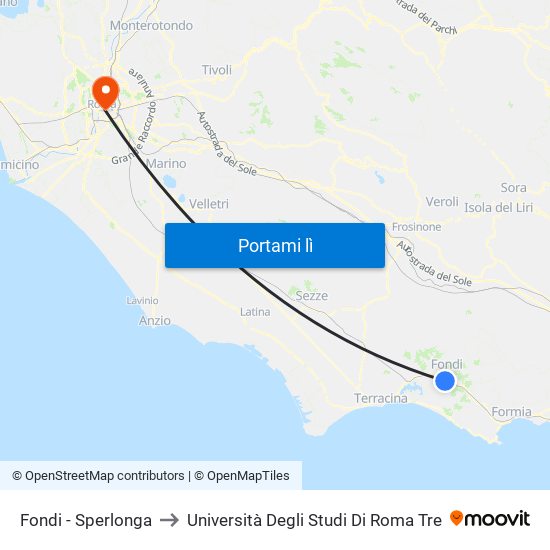 Fondi - Sperlonga to Università Degli Studi Di Roma Tre map