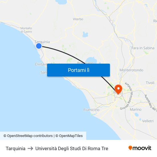 Tarquinia to Università Degli Studi Di Roma Tre map