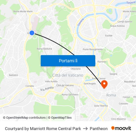 Courtyard by Marriott Rome Central Park to Pantheon map