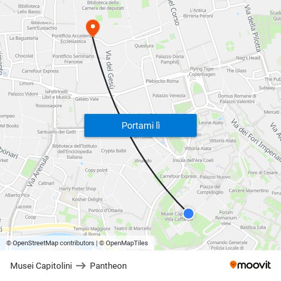 Musei Capitolini to Pantheon map