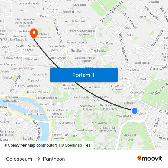 Colosseum to Pantheon map