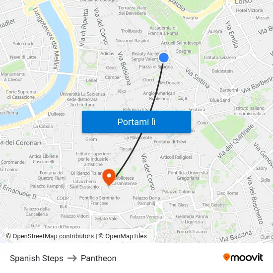 Spanish Steps to Pantheon map