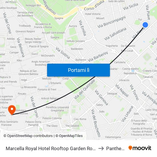 Marcella Royal Hotel Rooftop Garden Rome to Pantheon map