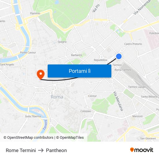 Rome Termini to Pantheon map