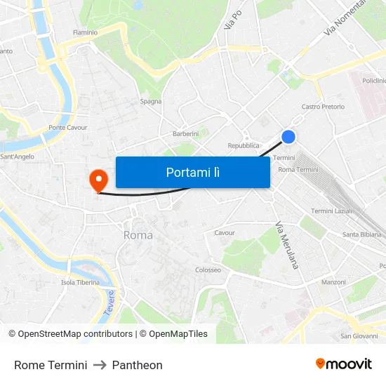 Rome Termini to Pantheon map
