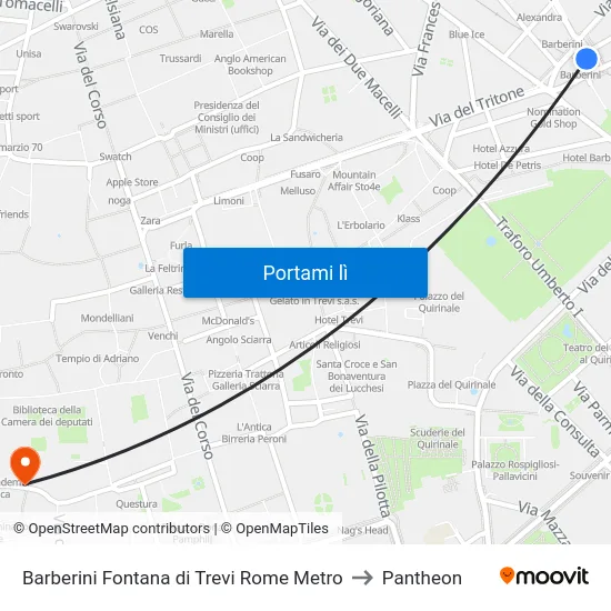 Barberini Fontana di Trevi Rome Metro to Pantheon map