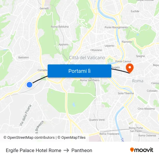 Ergife Palace Hotel Rome to Pantheon map
