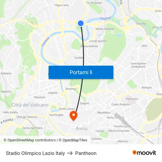 Stadio Olimpico Lazio Italy to Pantheon map