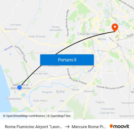 Rome Fiumicino Airport "Leonardo Da Vinci" (Fco) to Mercure Rome Piazza Bologna map