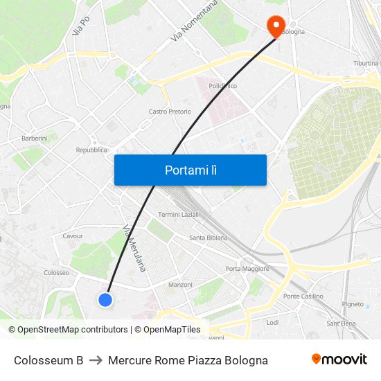 Colosseum B to Mercure Rome Piazza Bologna map