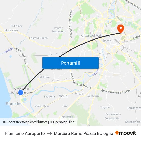 Fiumicino Aeroporto to Mercure Rome Piazza Bologna map