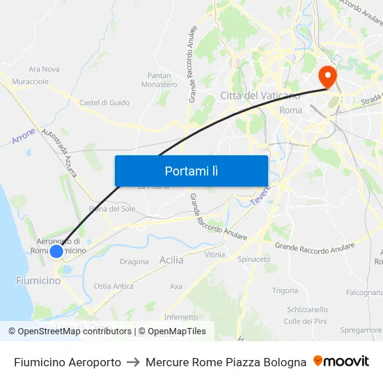 Fiumicino Aeroporto to Mercure Rome Piazza Bologna map