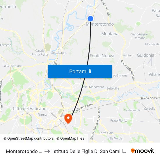 Monterotondo | Stazione FS to Istituto Delle Figlie Di San Camillo - Ospedale M. G. Vannini map
