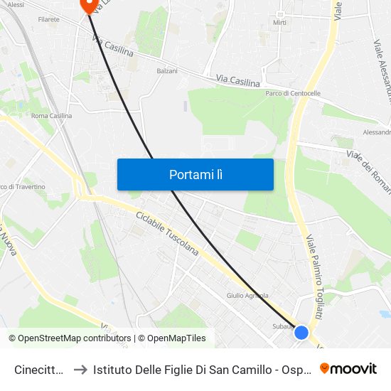 Cinecittà (Ma) to Istituto Delle Figlie Di San Camillo - Ospedale M. G. Vannini map