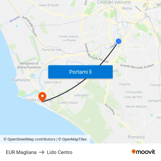 EUR Magliana to Lido Centro map