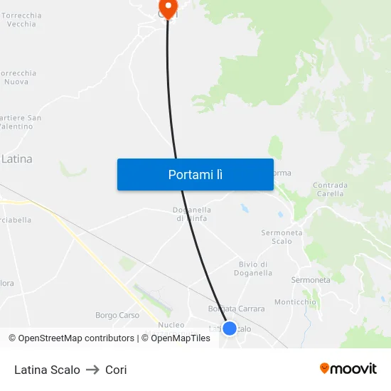 Latina Scalo to Cori map