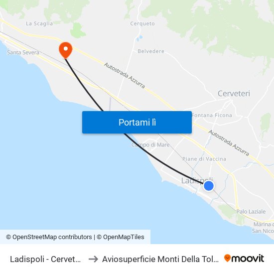 Ladispoli - Cerveteri to Aviosuperficie Monti Della Tolfa map