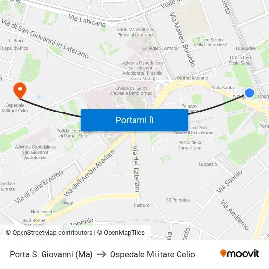 Porta S. Giovanni (Ma) to Ospedale Militare Celio map