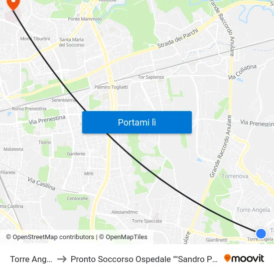 Torre Angela to Pronto Soccorso Ospedale ""Sandro Pertini"" map