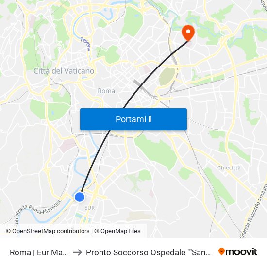 Roma | Eur Magliana to Pronto Soccorso Ospedale ""Sandro Pertini"" map