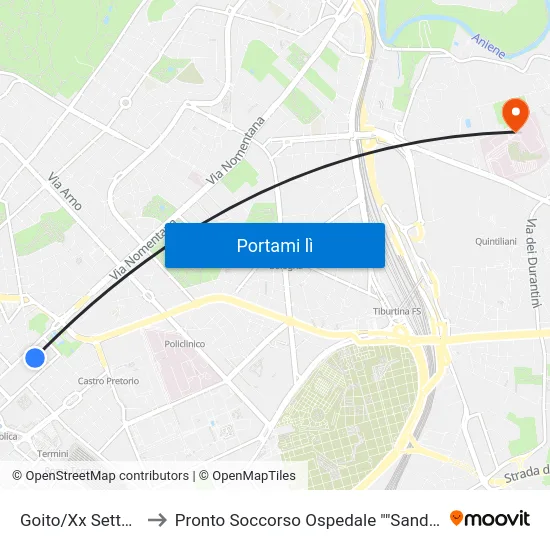 Goito/Xx Settembre to Pronto Soccorso Ospedale ""Sandro Pertini"" map