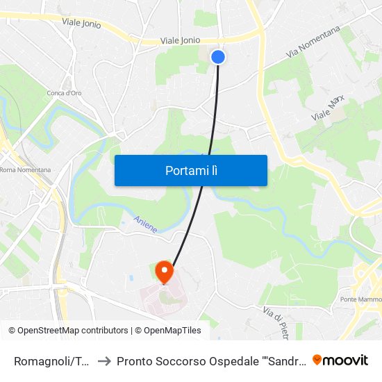 Romagnoli/Talenti to Pronto Soccorso Ospedale ""Sandro Pertini"" map