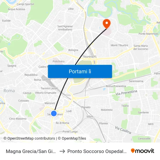 Magna Grecia/San Giovanni (Ma-Mc) to Pronto Soccorso Ospedale ""Sandro Pertini"" map