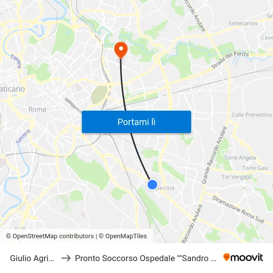 Giulio Agricola to Pronto Soccorso Ospedale ""Sandro Pertini"" map