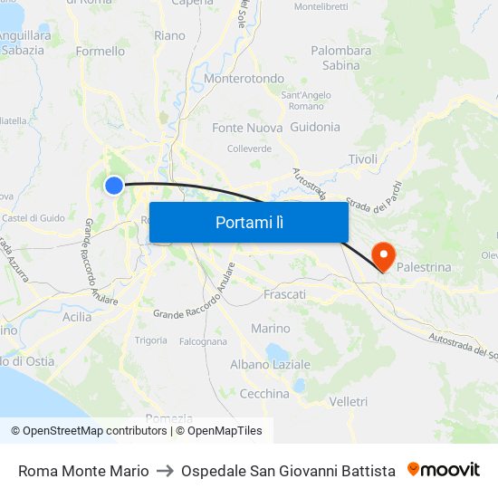 Roma Monte Mario to Ospedale San Giovanni Battista map