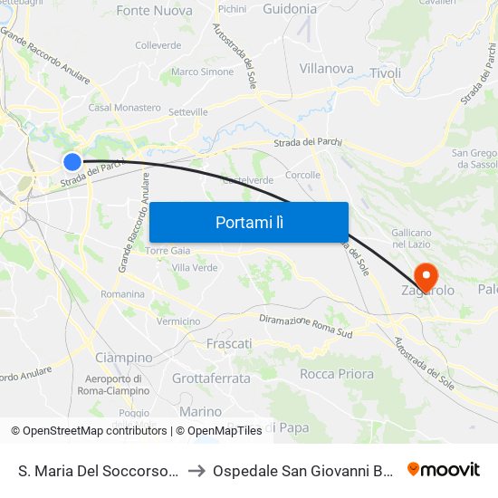 S. Maria Del Soccorso (Mb) to Ospedale San Giovanni Battista map