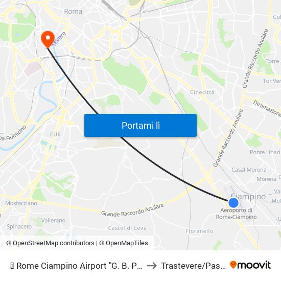 ✈ Rome Ciampino Airport "G. B. Pastine" (Cia) to Trastevere/Pascarella map