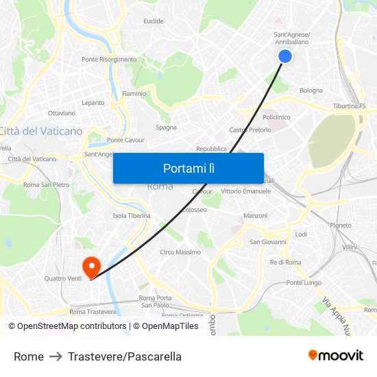 Rome to Trastevere/Pascarella map