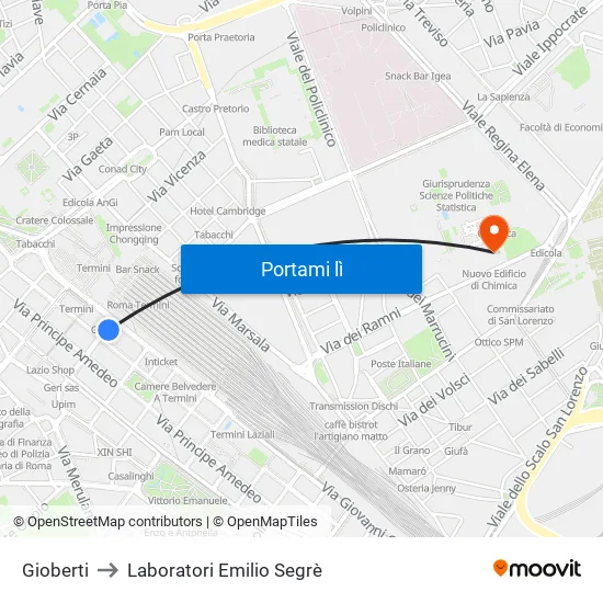 Gioberti to Laboratori Emilio Segrè map