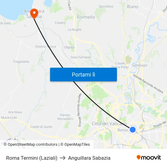 Roma Termini (Laziali) to Anguillara Sabazia map