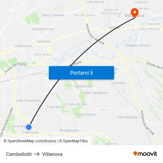 Cambellotti to Villanova map