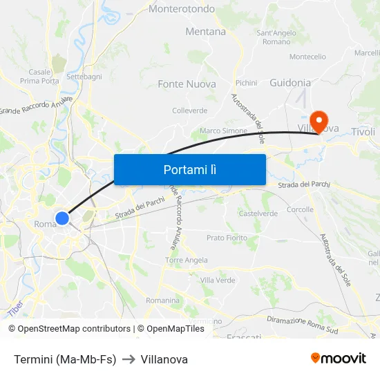 Termini (Ma-Mb-Fs) to Villanova map